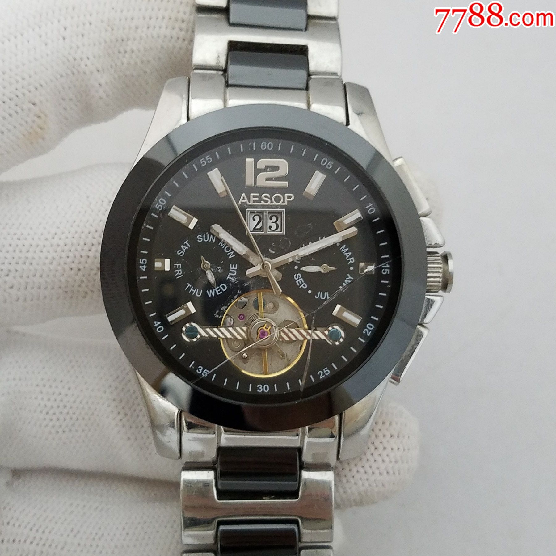 【大号】伊索aesop自动机械男表【精磨机芯,透明底盖】【独特陶瓷间钢