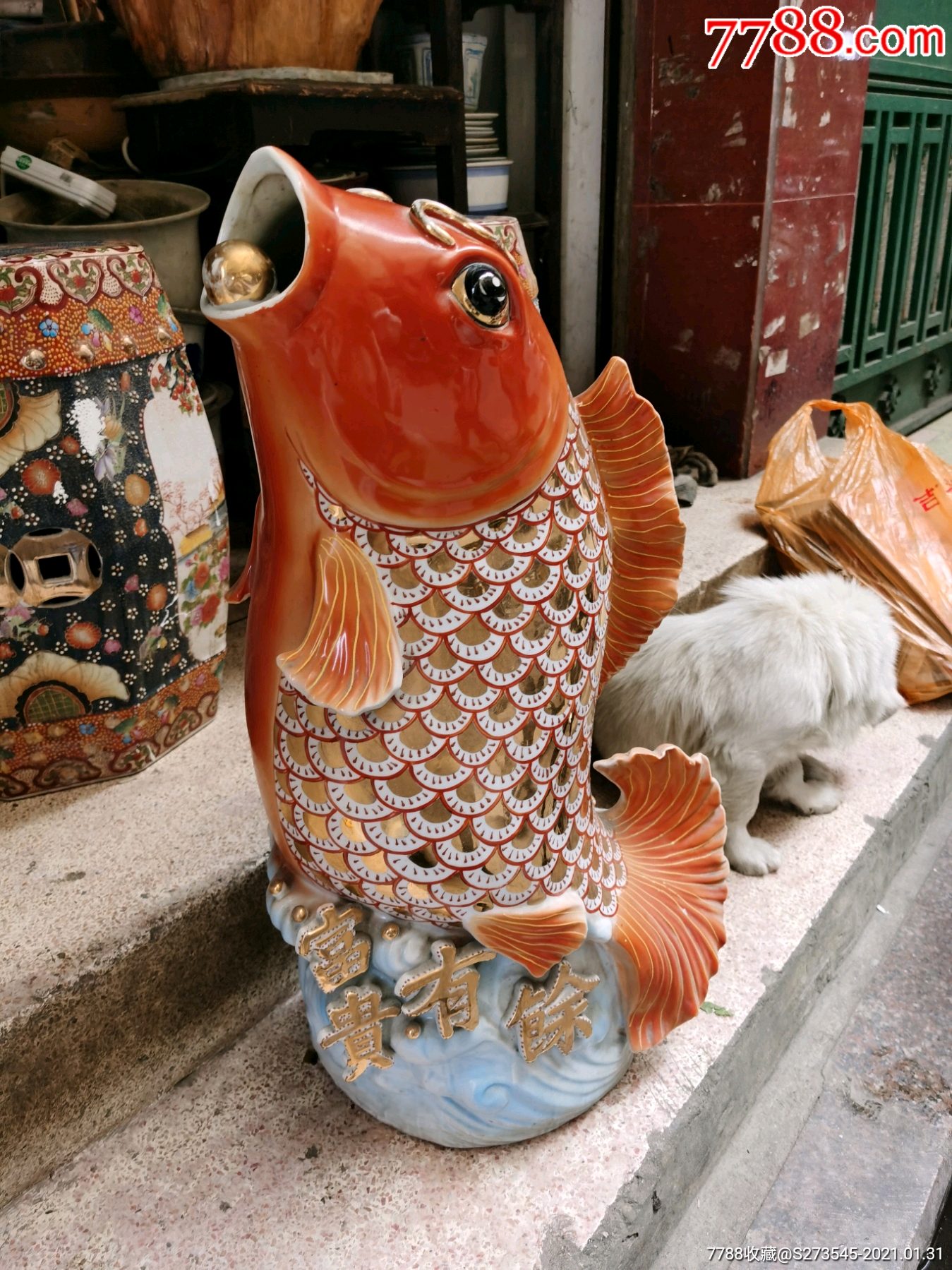 老瓷塑超大鲤鱼摆件孤品独一无二