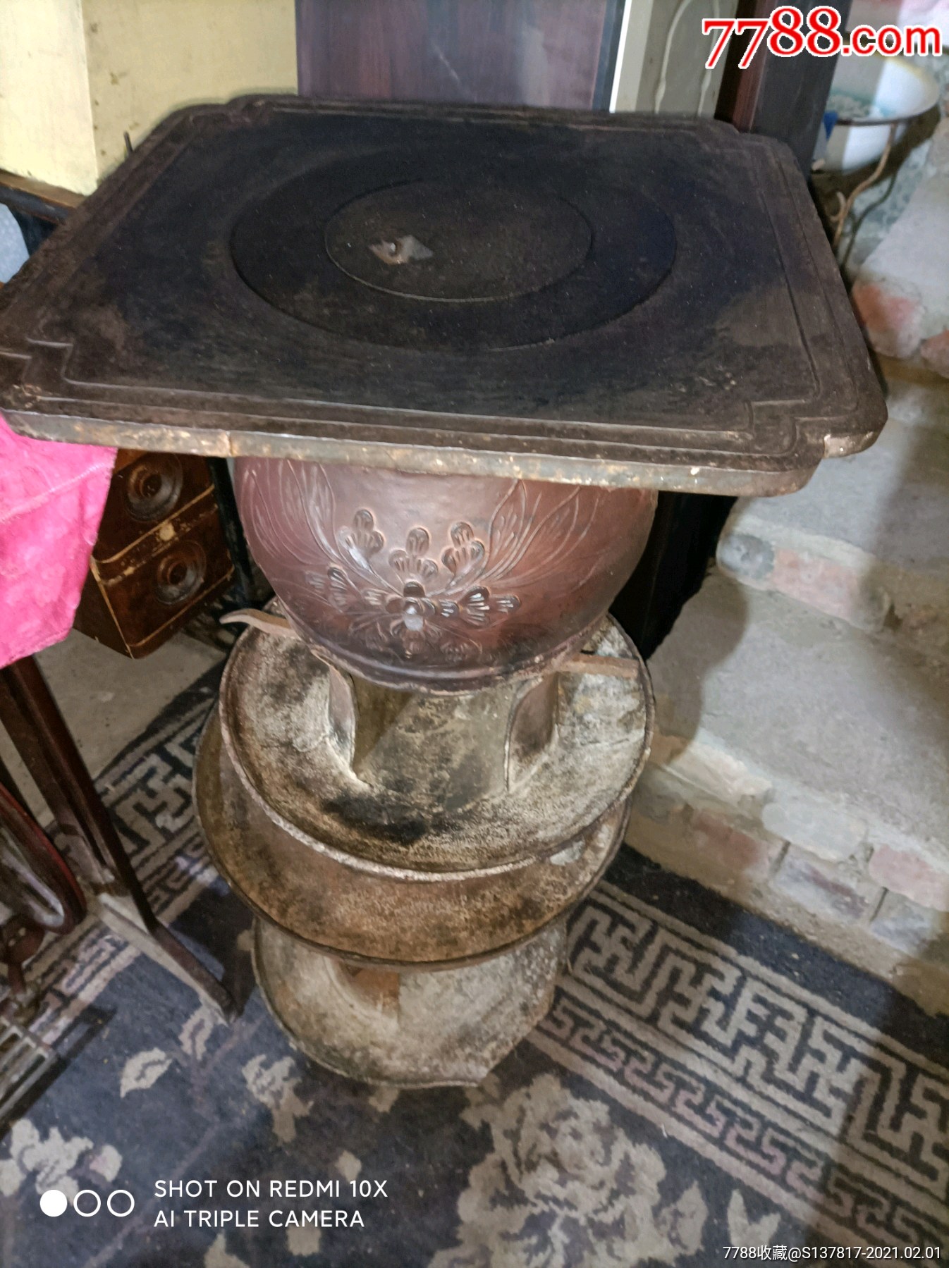 清未民国富贵牡丹花方盘大火炉