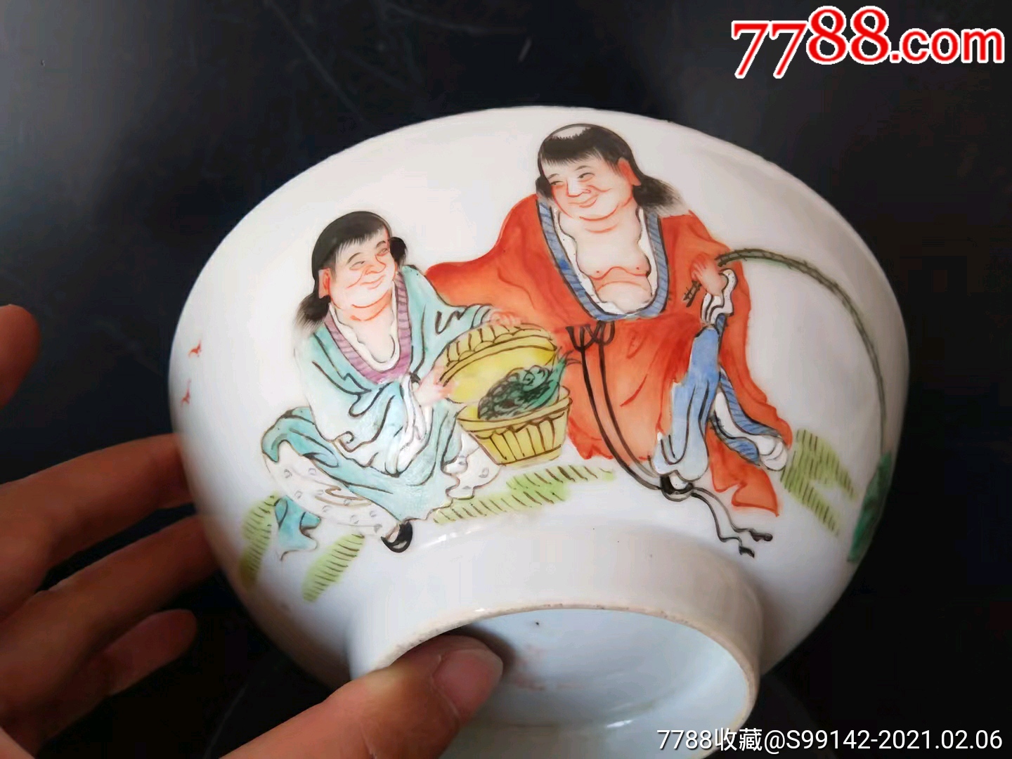 民国手绘精美合和二仙碗