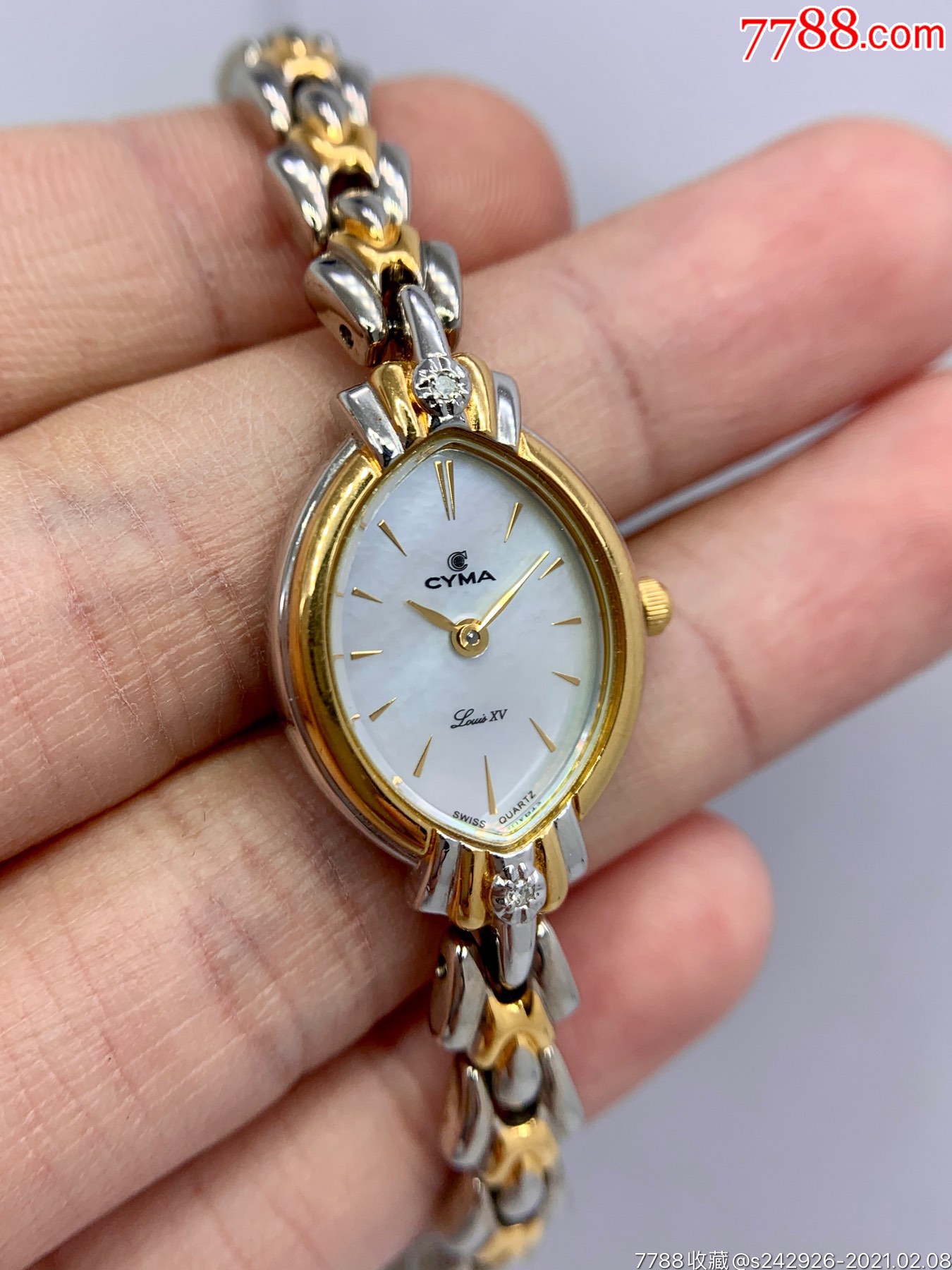 【美品】西马贝母盘镶钻两针石英手表女表