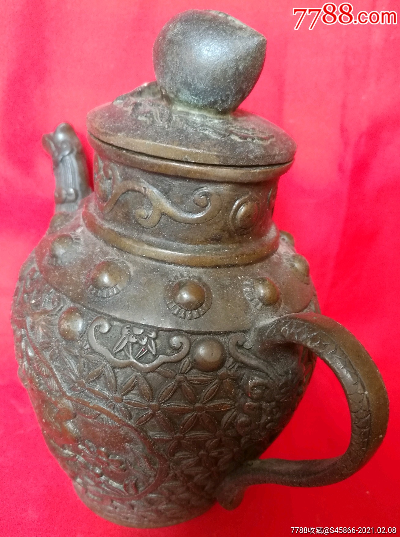 精品老货老铜包浆浓铜酒壶～有底款～乾隆御制.厚重587.3克