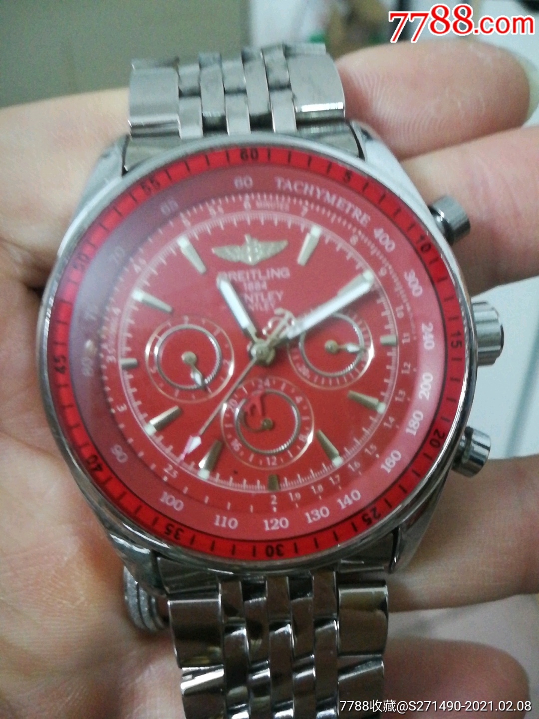 九成新自动男表百灵鸟六针行走,走得准.