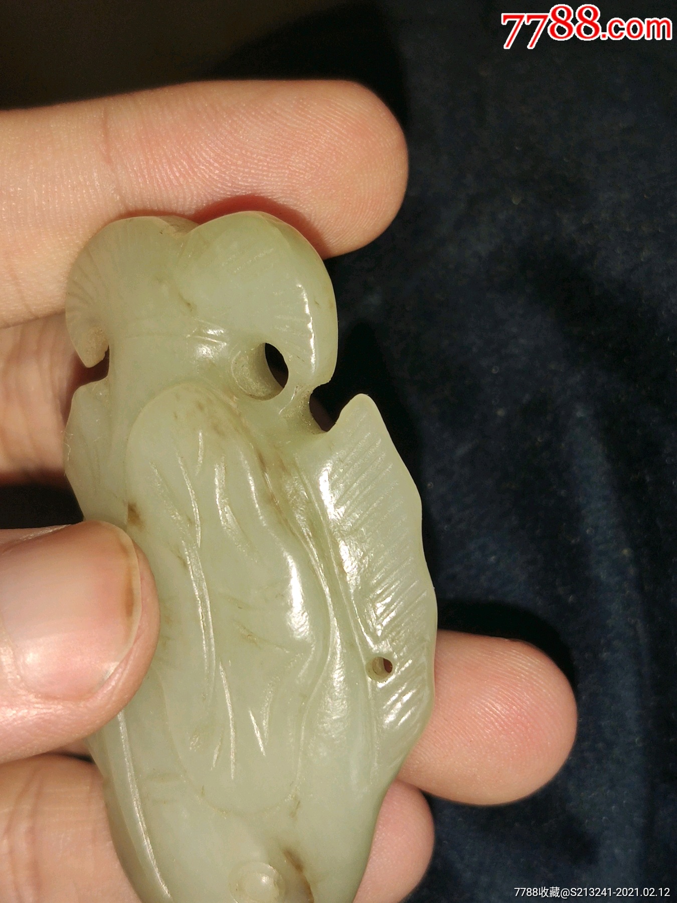 清代和田青白玉雕手把件挂件