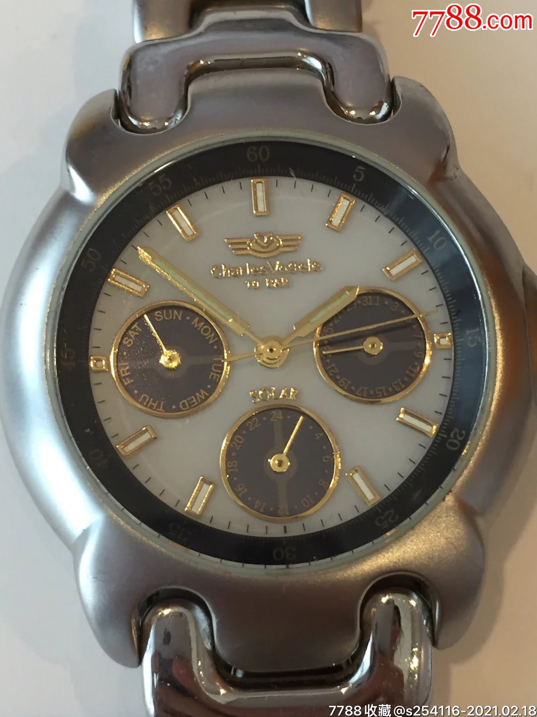 日本原装正品charlesvogele光能男表直径38mm厚9.5mm带长20c