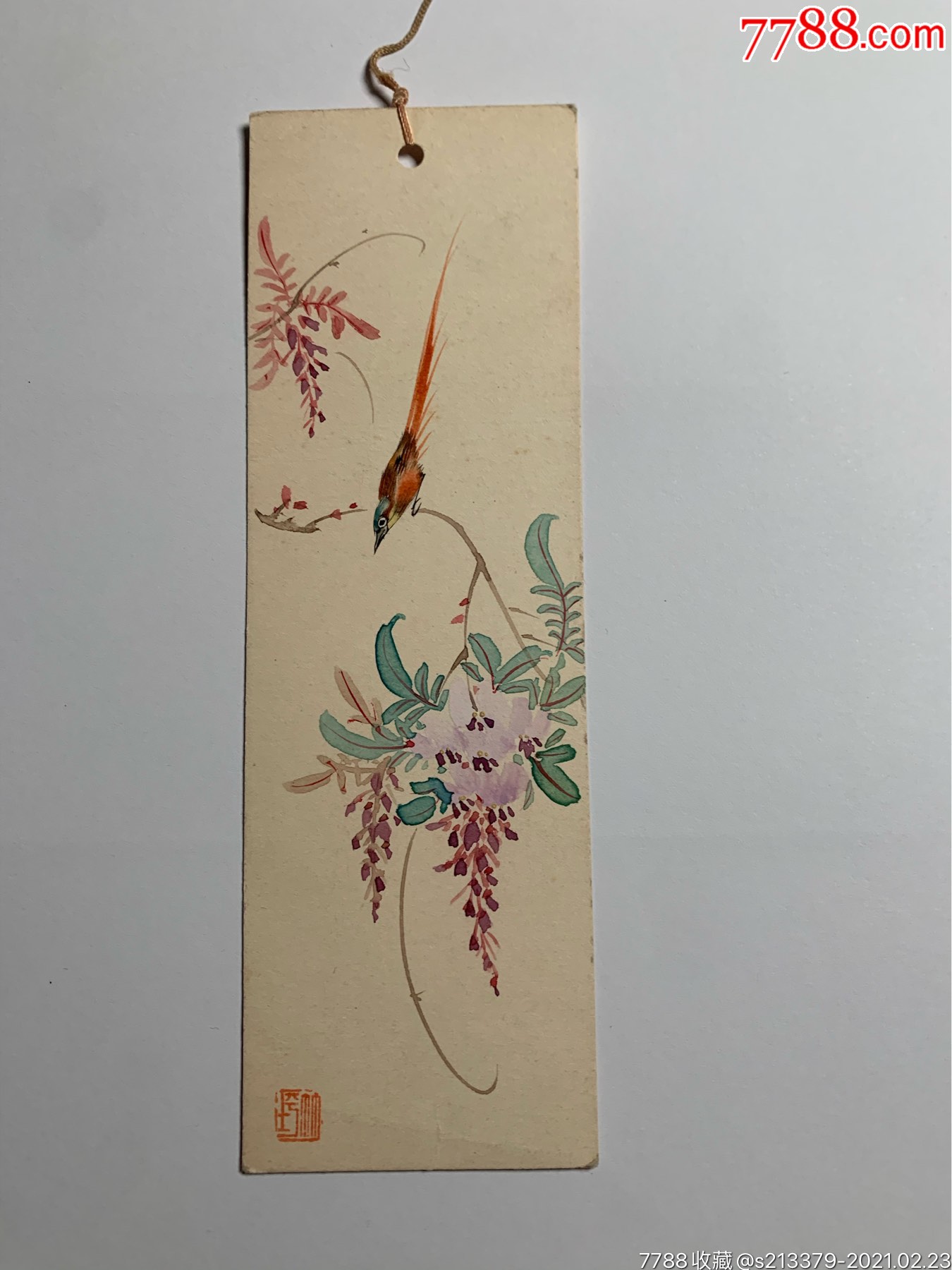 花鸟手绘书签一张(50年代)绘画好