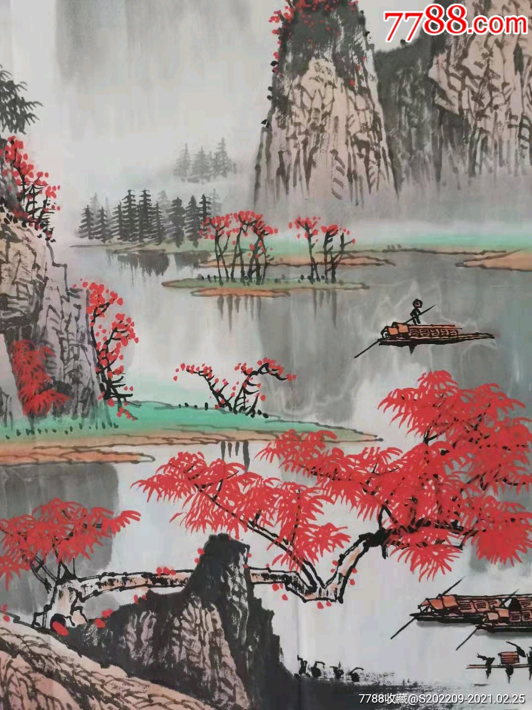 【品名】精品山水作品漓江金秋【尺寸】68*68_山水国画原作_第6张