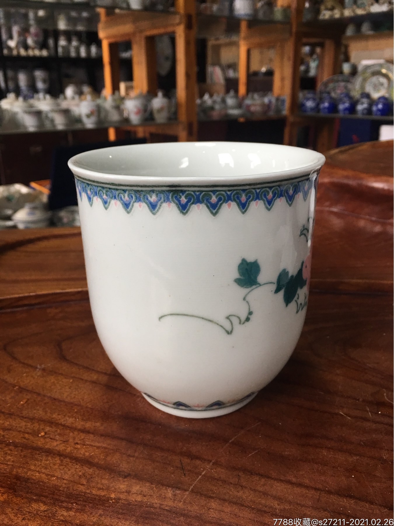 景德镇老厂货瓷器/釉中彩花绘啤酒杯