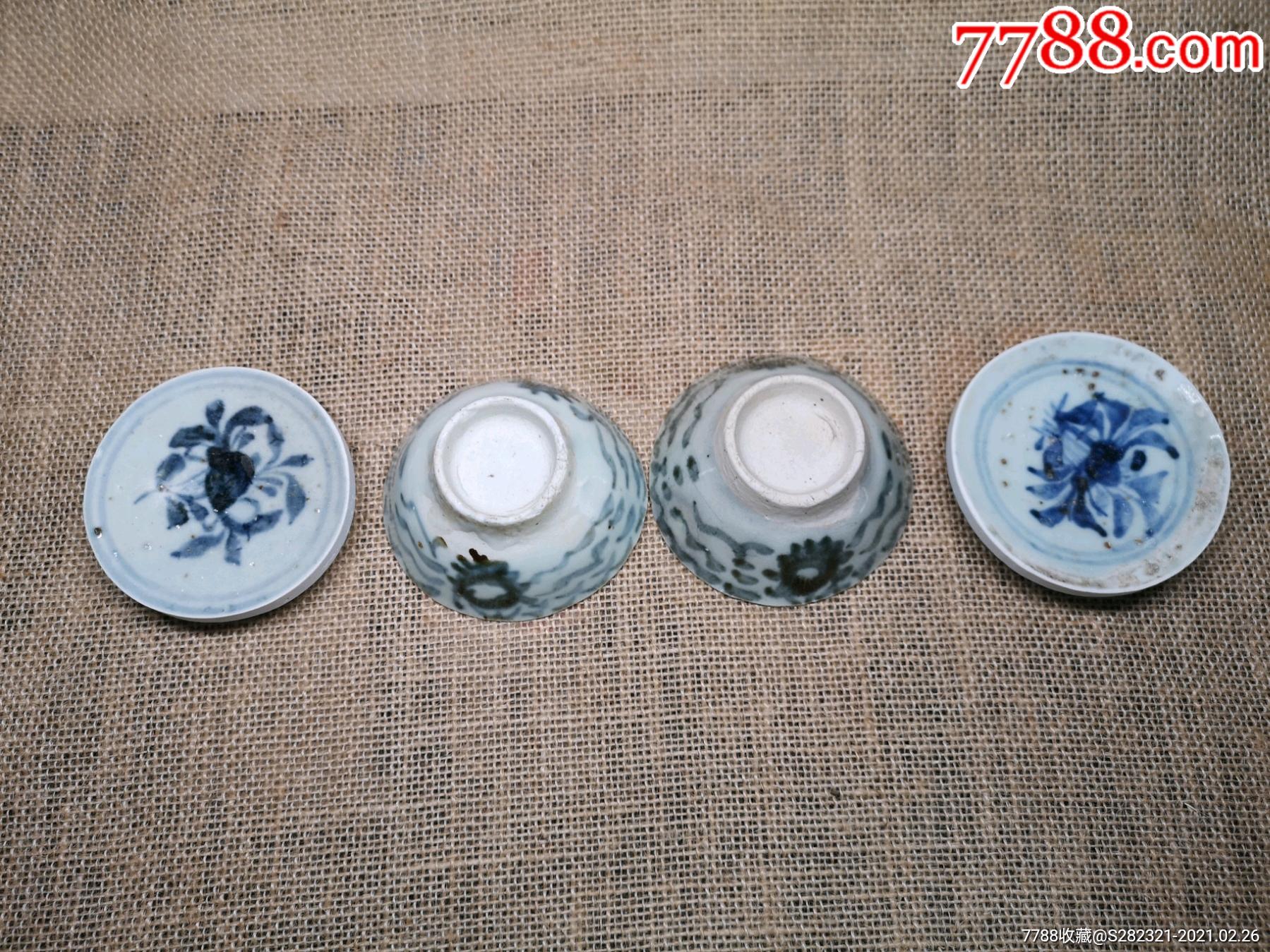 明代青花水波纹茶杯(送明代青花茶托,全品可自用)