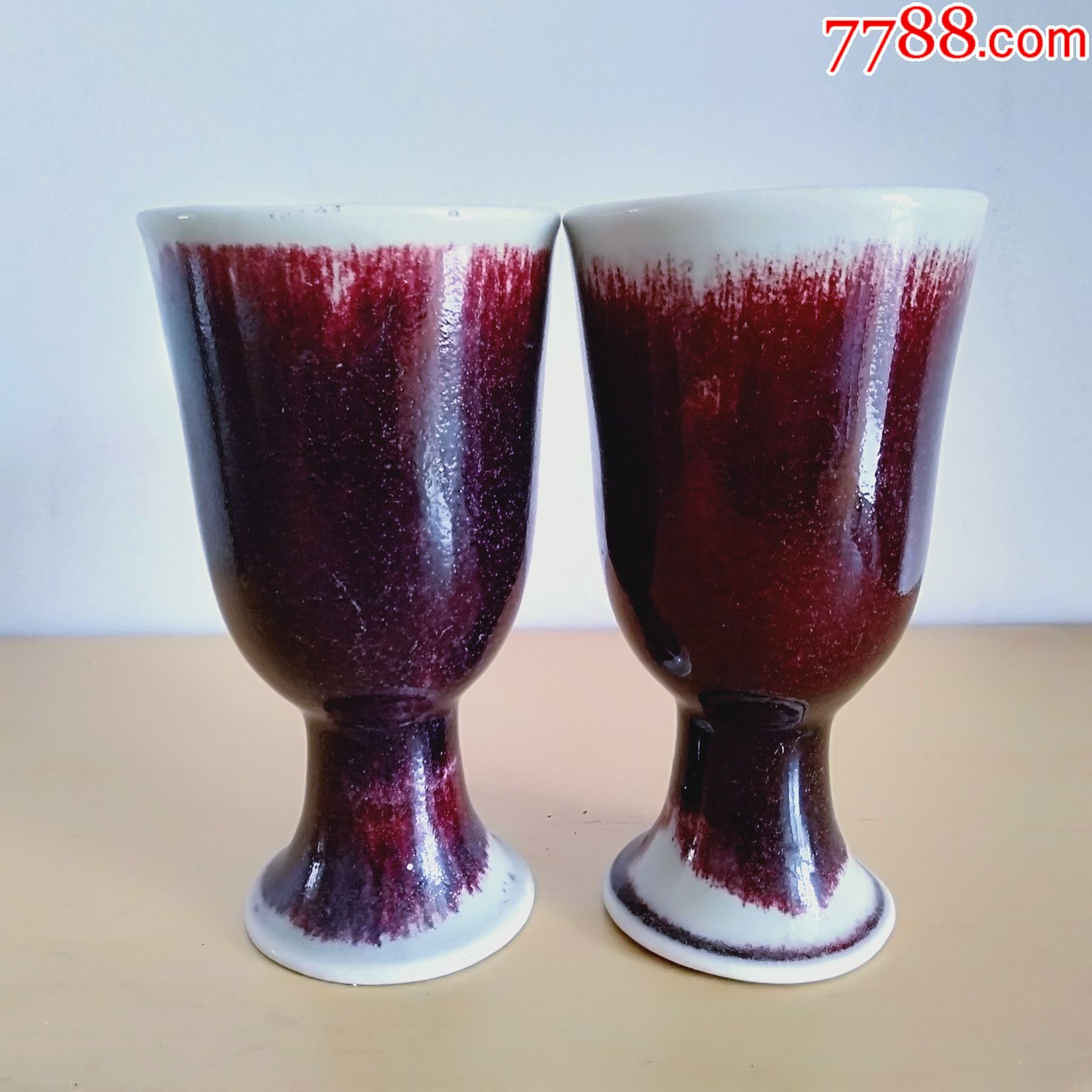 老祭红釉大杯一对