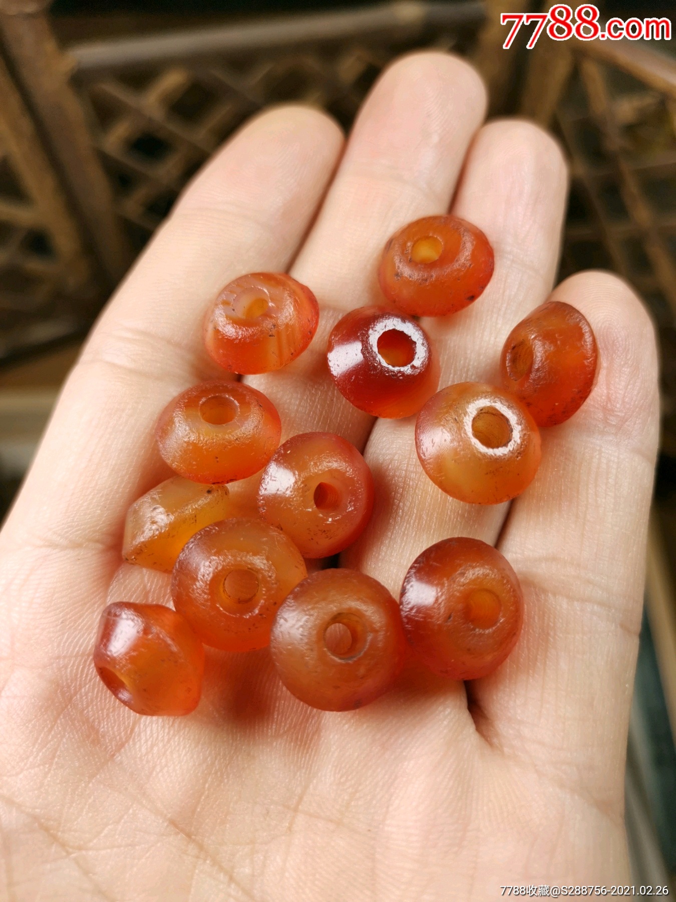 唐代老玛瑙碟型珠红色