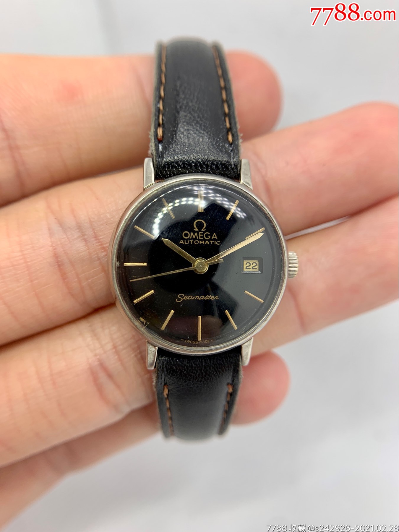 【罕见欧米茄】omega全自动机械684海马系列黑盘三针带日历手表