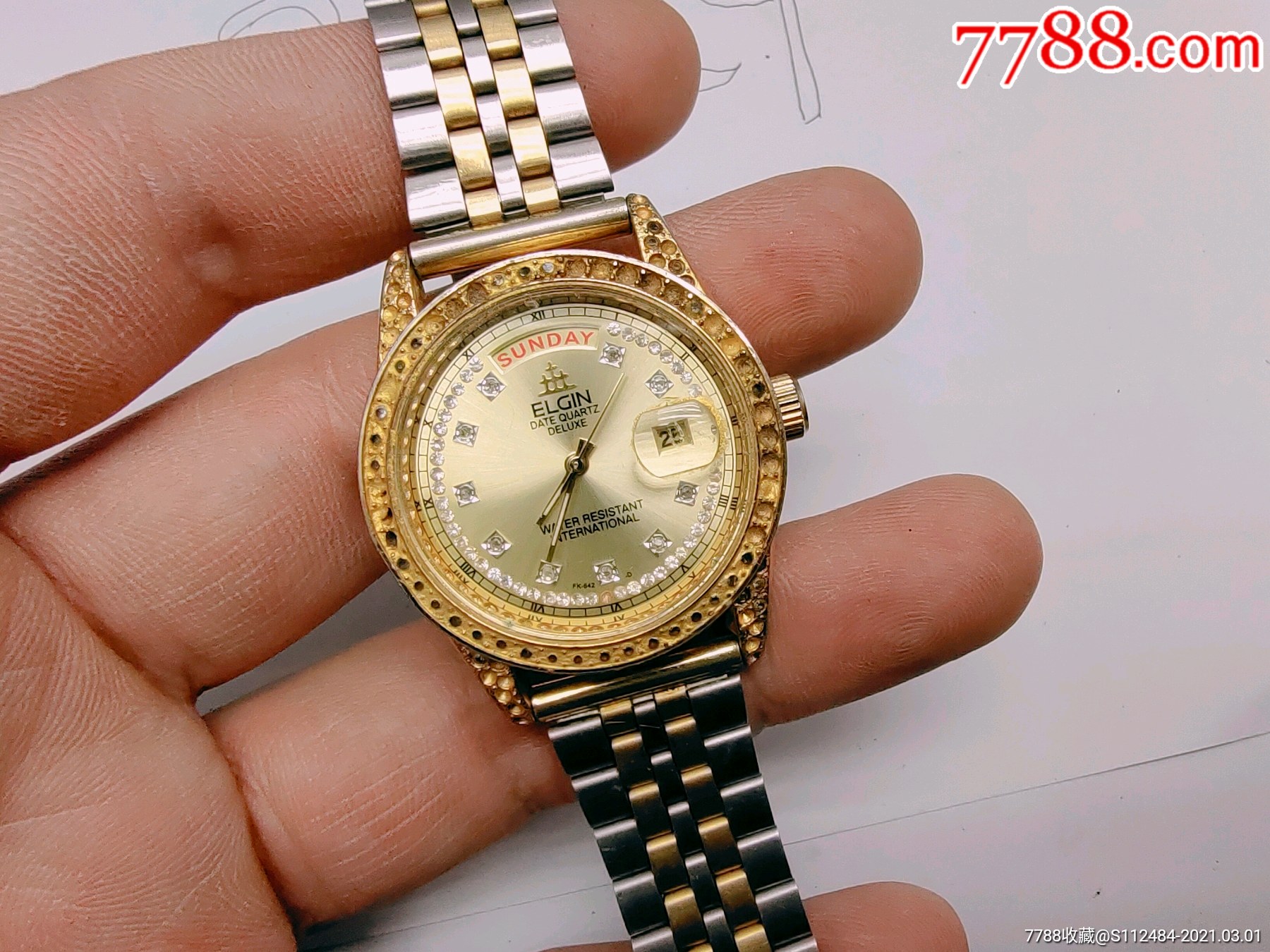 好品漂亮经典埃尔金镶嵌男士石英腕表_手表/腕表_第5张_7788陶器收藏