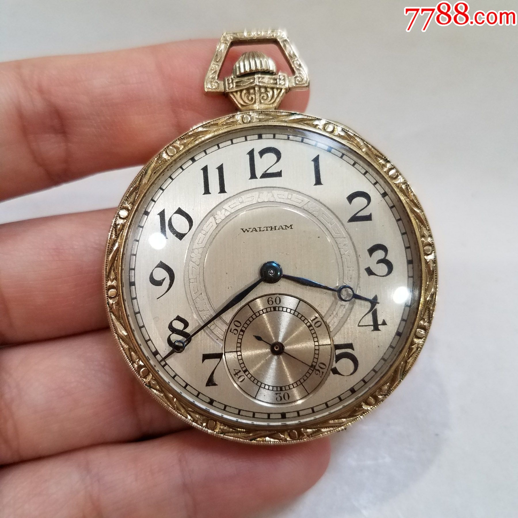 【14k包金】美国华生机械怀表【15钻雕花机芯,蓝钢游丝】【独特烤蓝