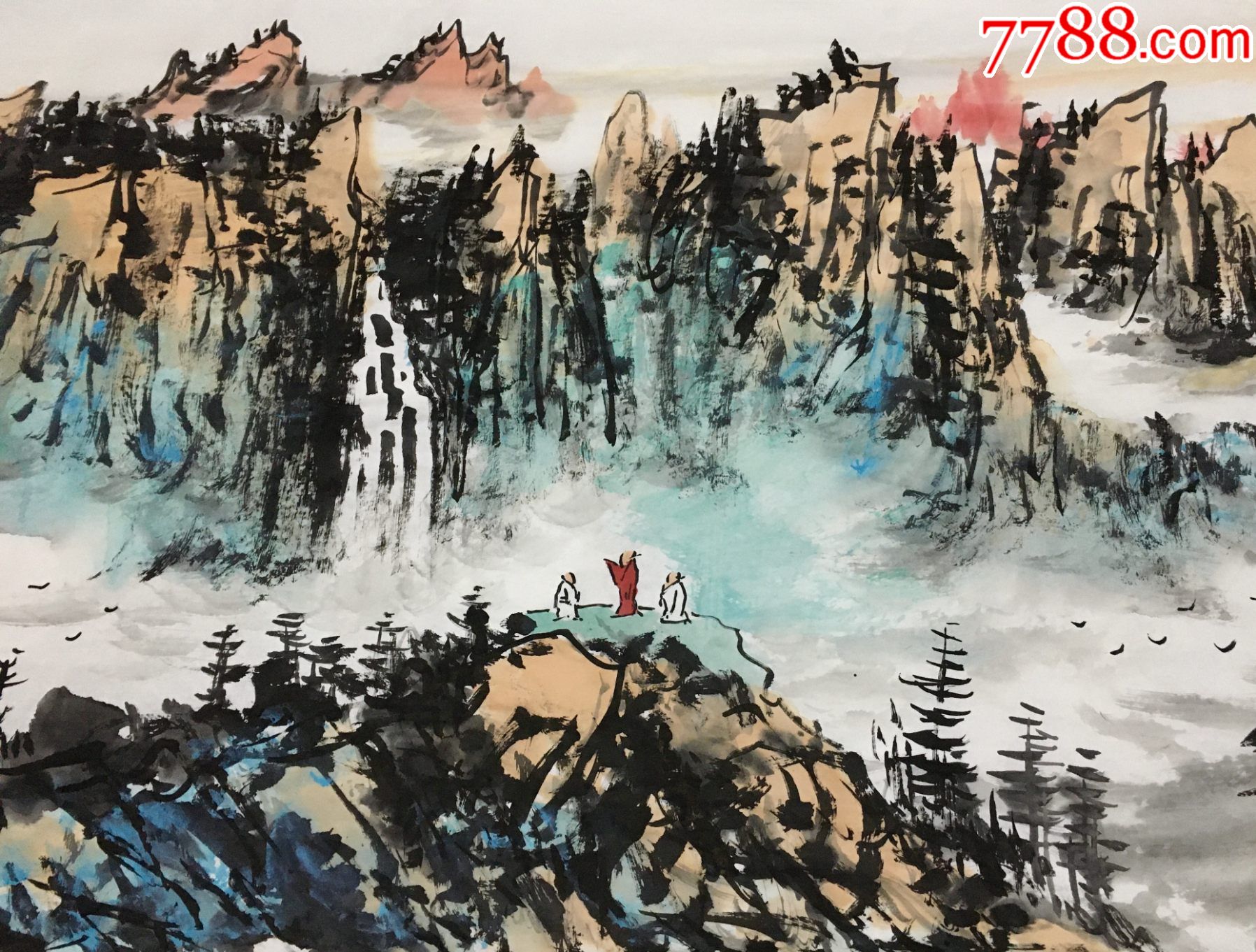 【保真】当代黄宾虹书画院教授,实力画家张跃武3米巨幅山水长卷g076