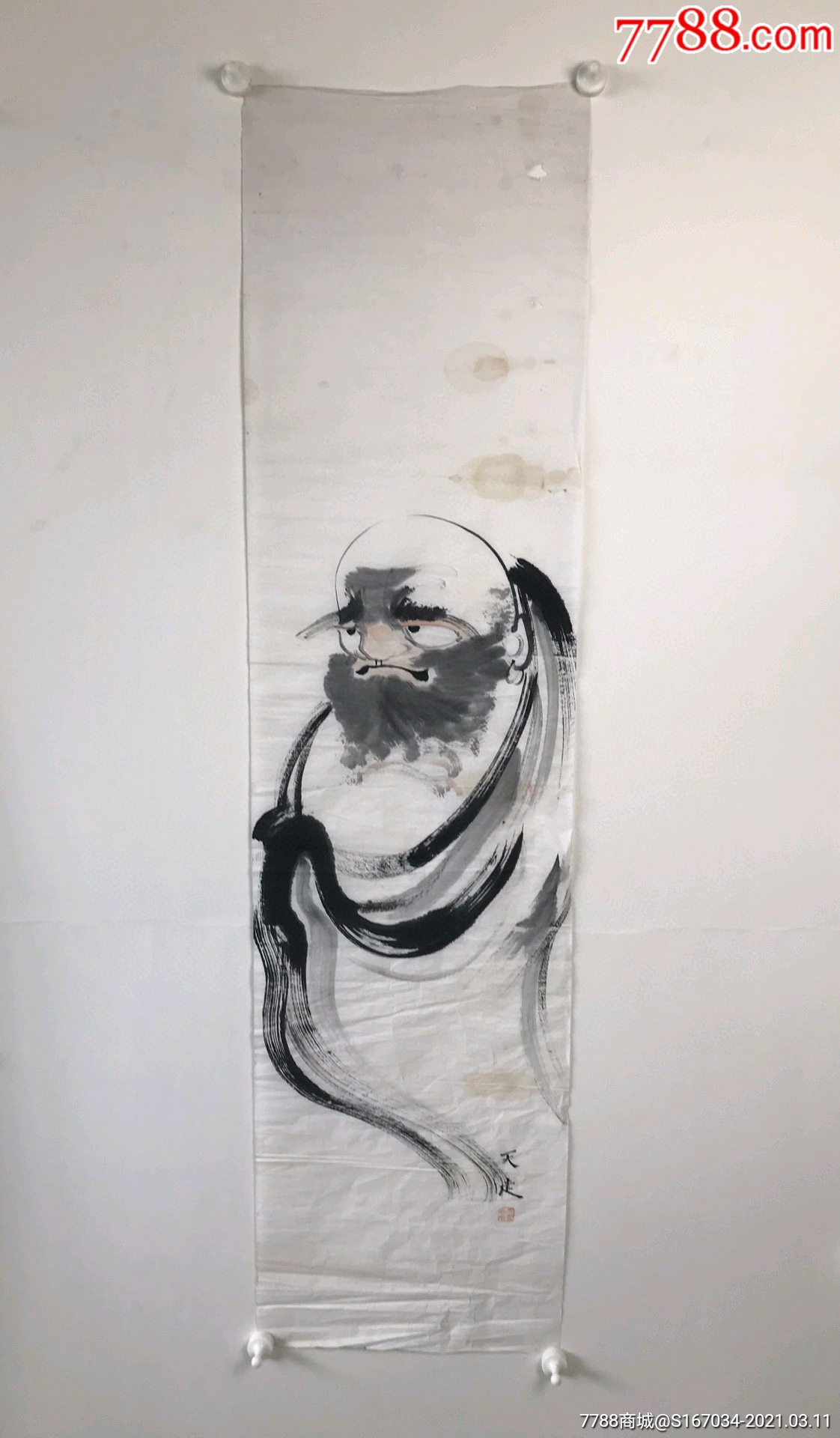 紙本人物畫,達摩,純手繪,尺寸136×34釐