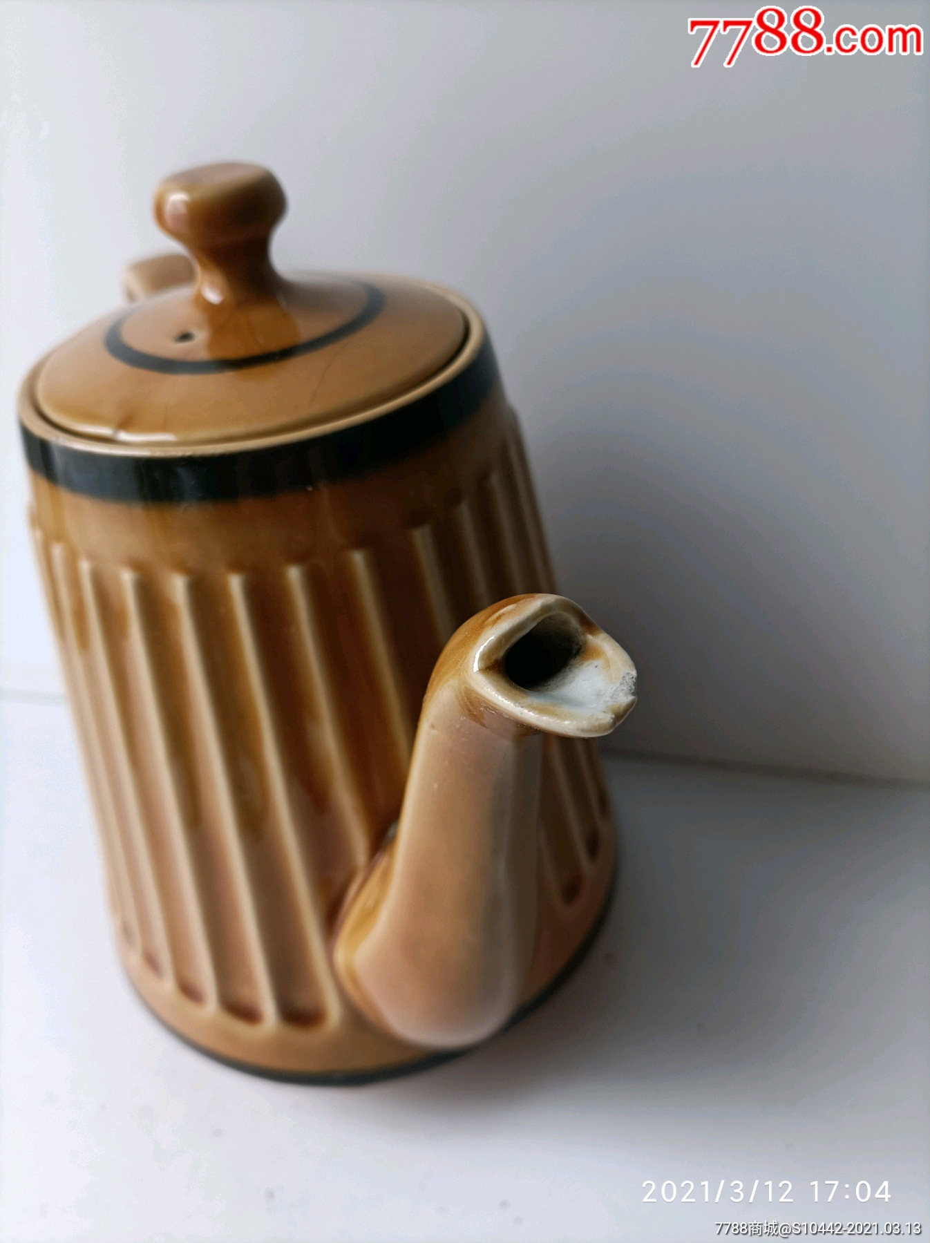 80年代禹县钧瓷厂黄釉立棱大茶壶_茶壶_第3张_7788茶具