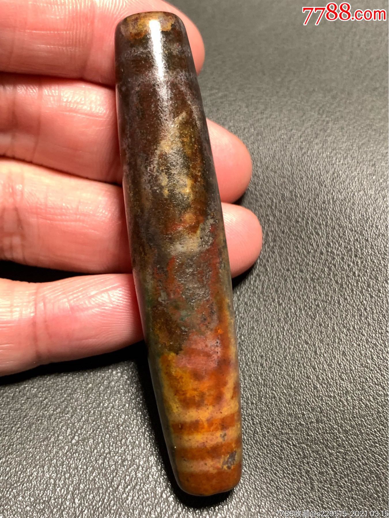 藏传象雄带朱砂六字真言超大天珠76*16毫米