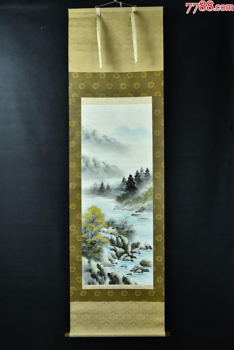 (vh2887)寿山笔绢本手绘《秋日山水画》装裱立轴画一幅