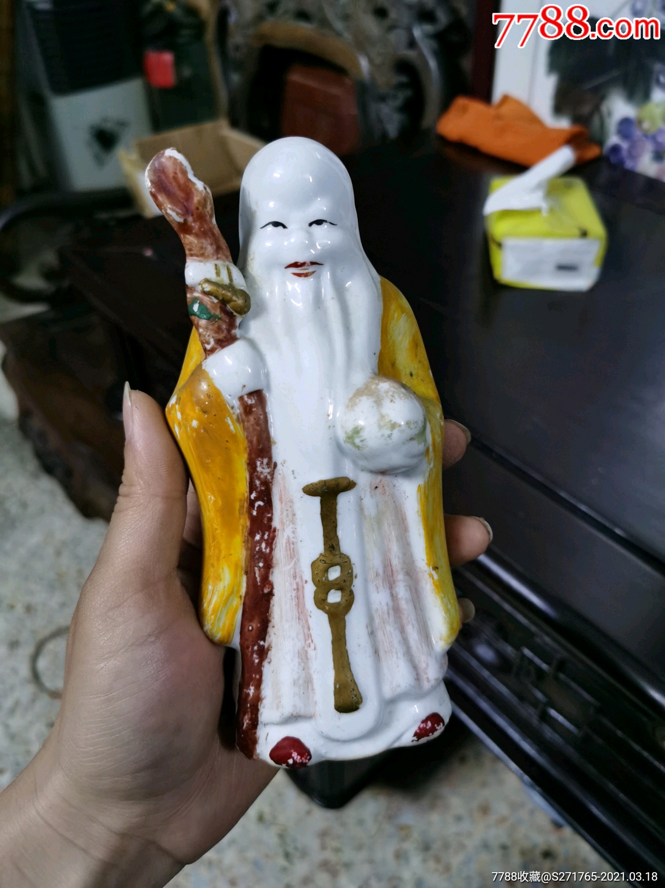 老瓷塑寿星摆件