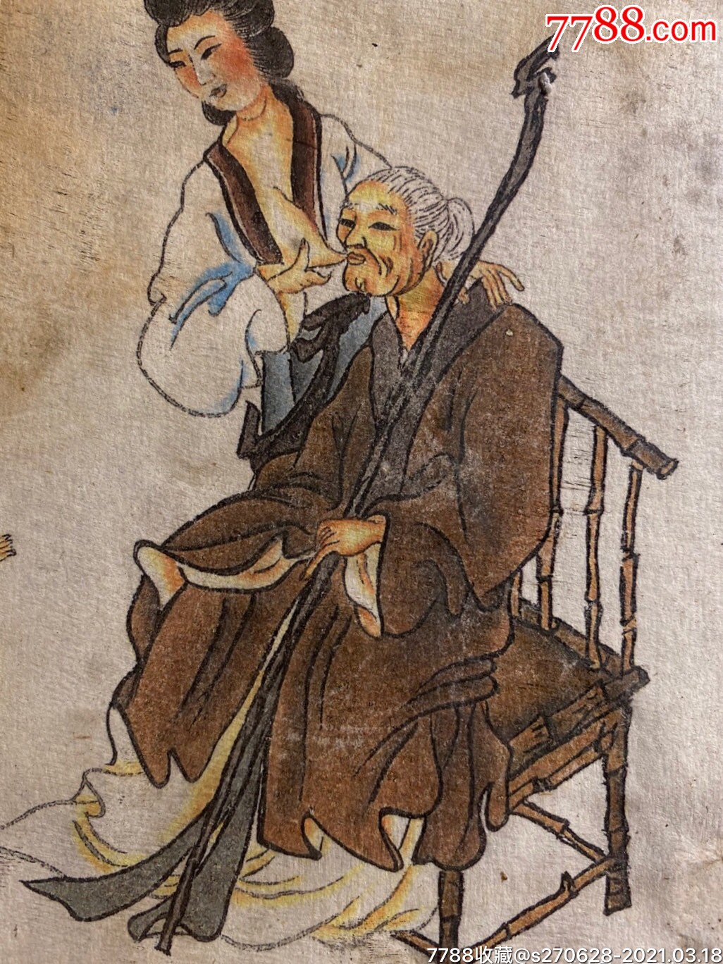 古画老物件菠萝格木古代人物故事乳姑不怠(二十四孝)