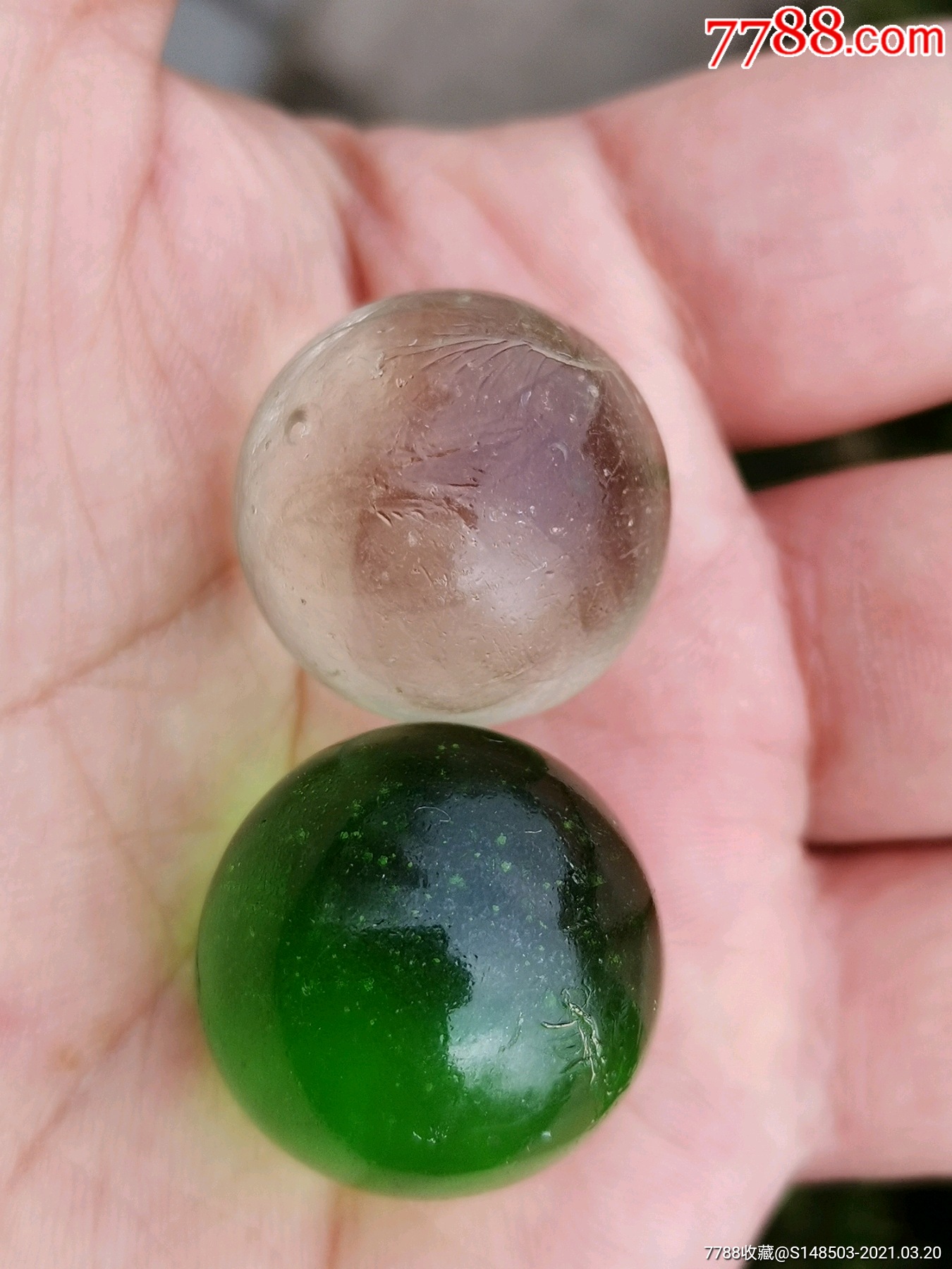 sj清代琉璃球两个