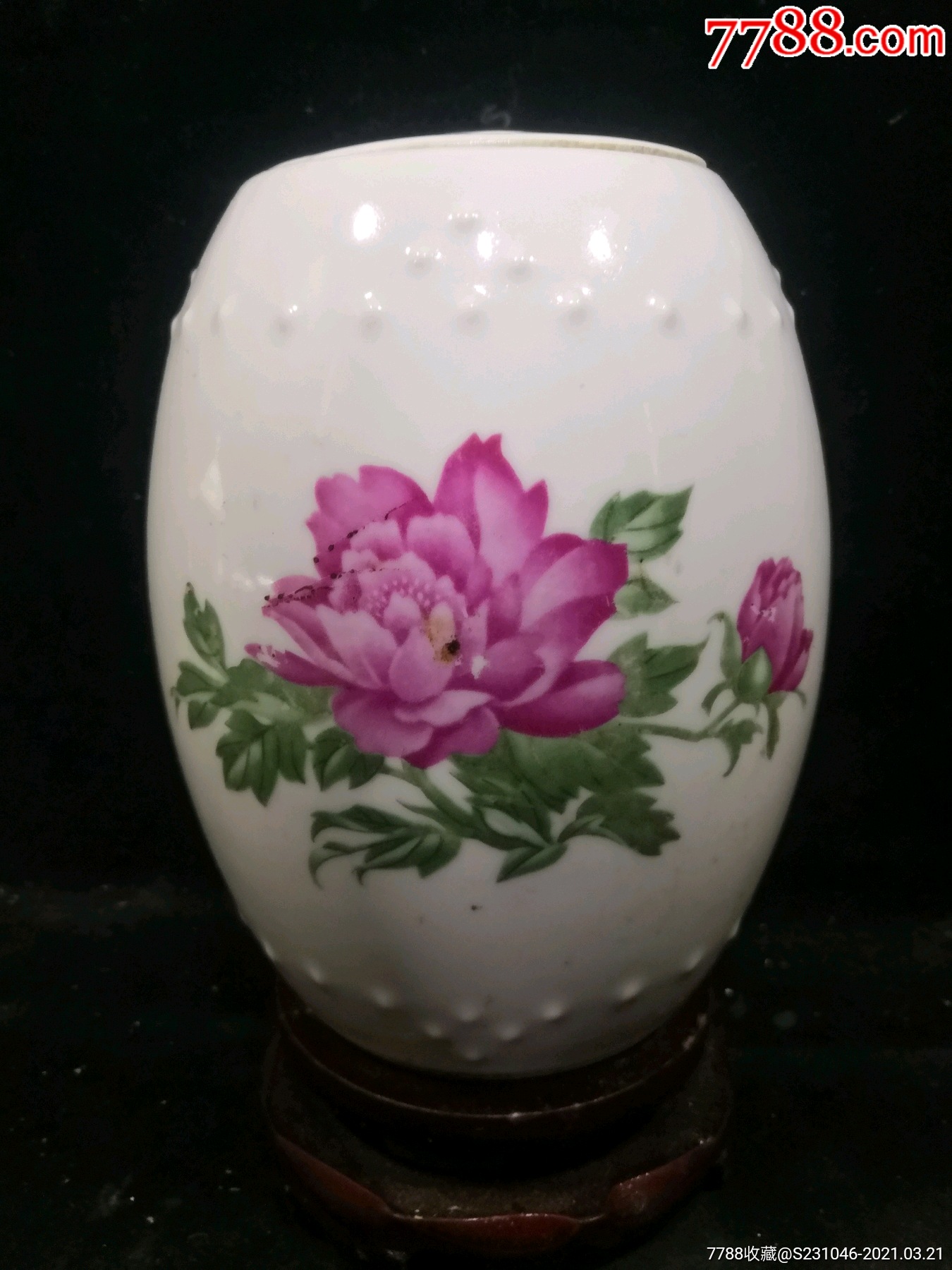 瓷厂粉彩牡丹图腰鼓坛_彩绘瓷/彩瓷_收藏价格_鉴定交易_7788瓷器网