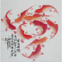 何奕勇《连年有余》h1304_花鸟国画原作_墨缘斋书画院【7788字画网】