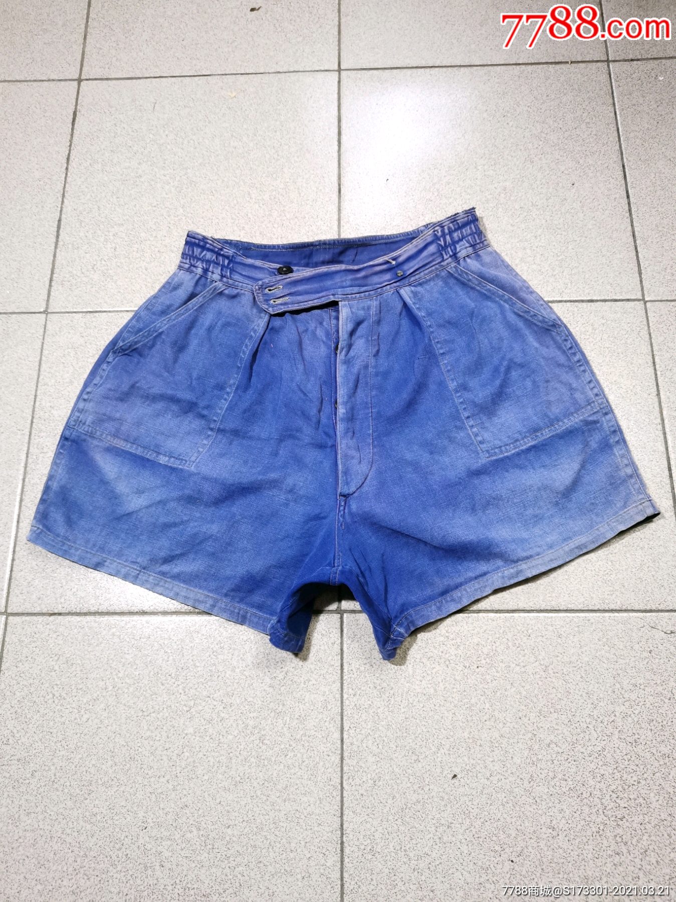 纯棉蓝布裤衩,裤头,褪色无脏无脏