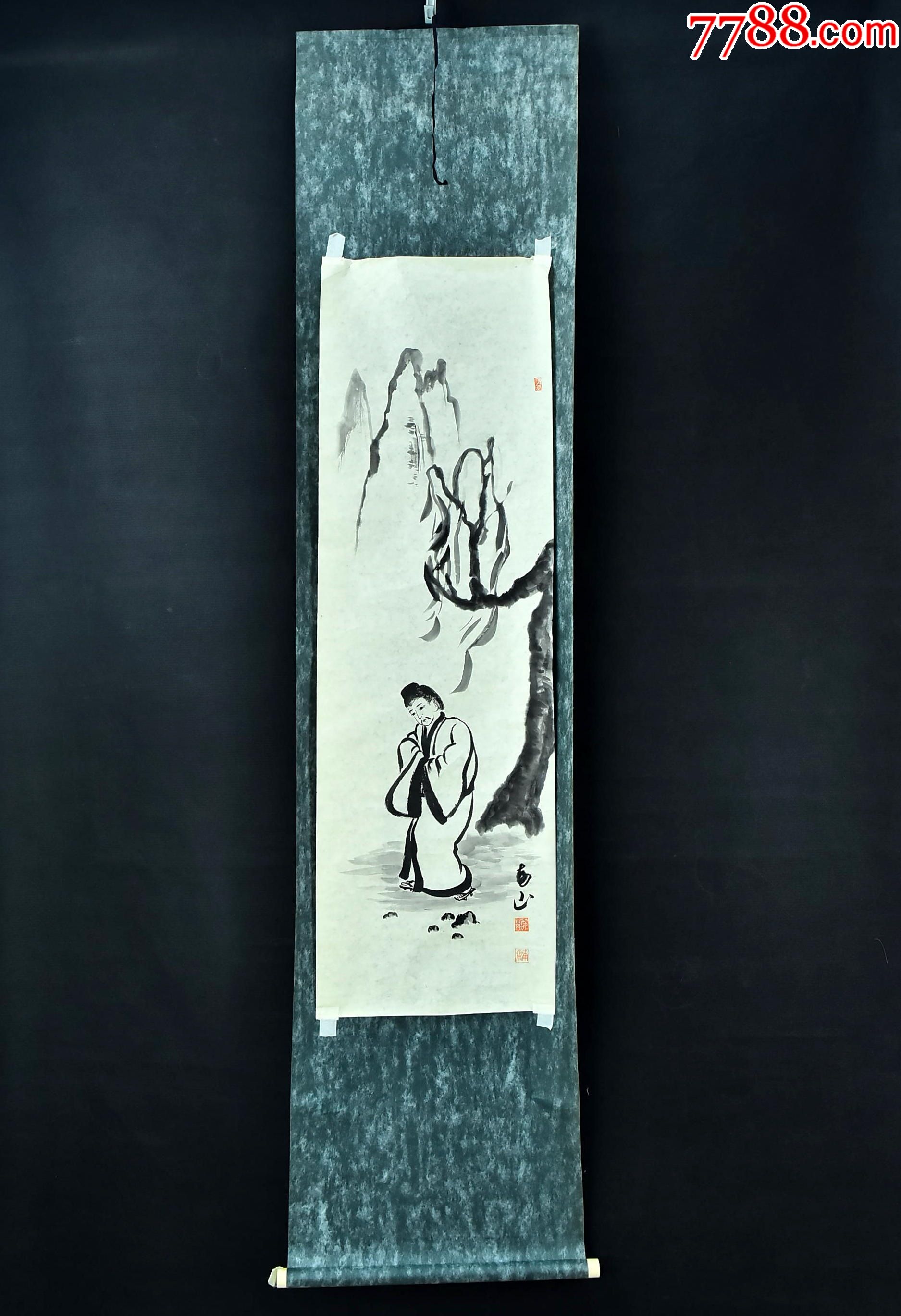 (vh3618)纸本手绘《日本人物图》简单装裱立轴画一幅