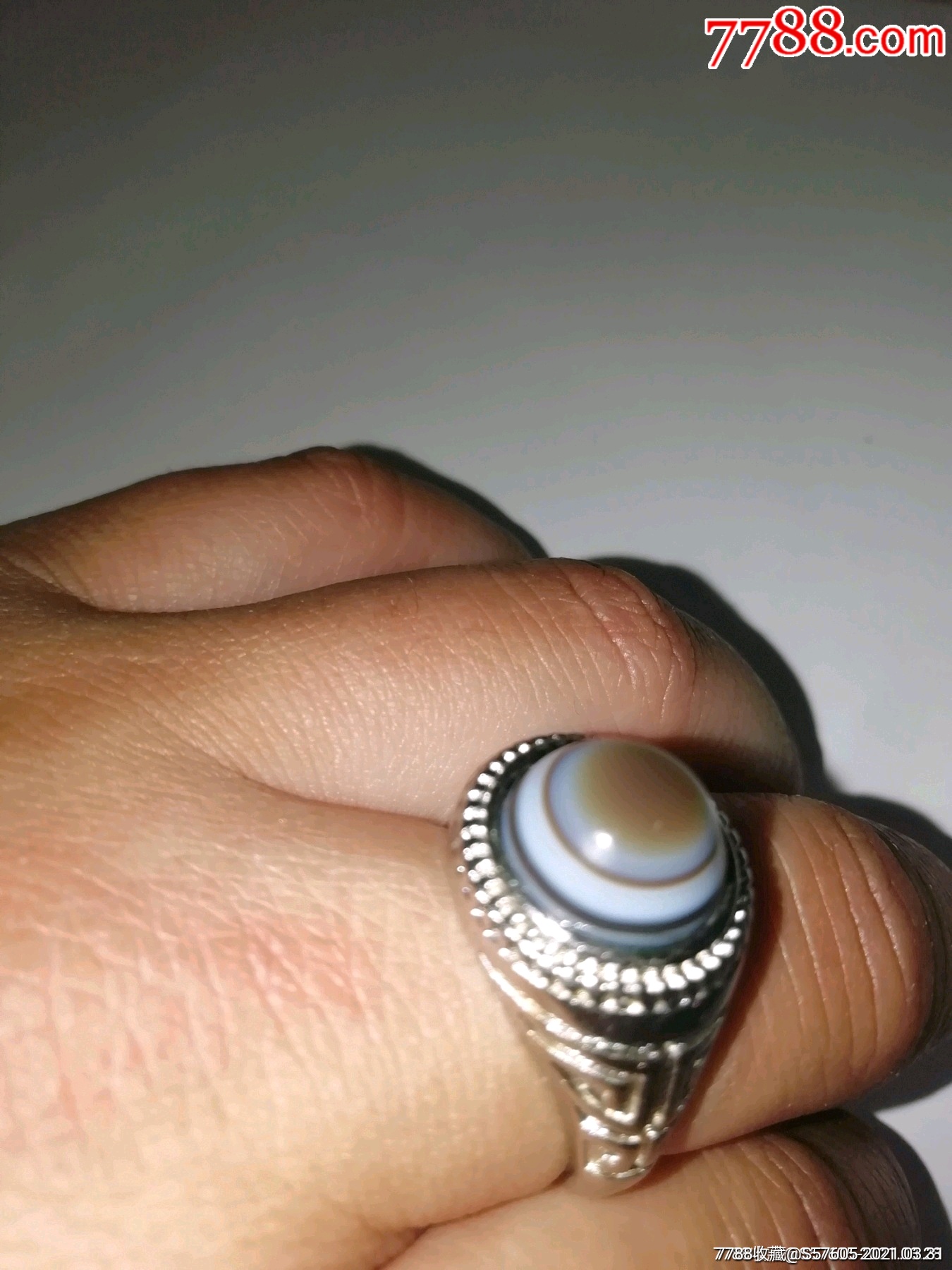 天然羊眼玛瑙天珠男士戒指