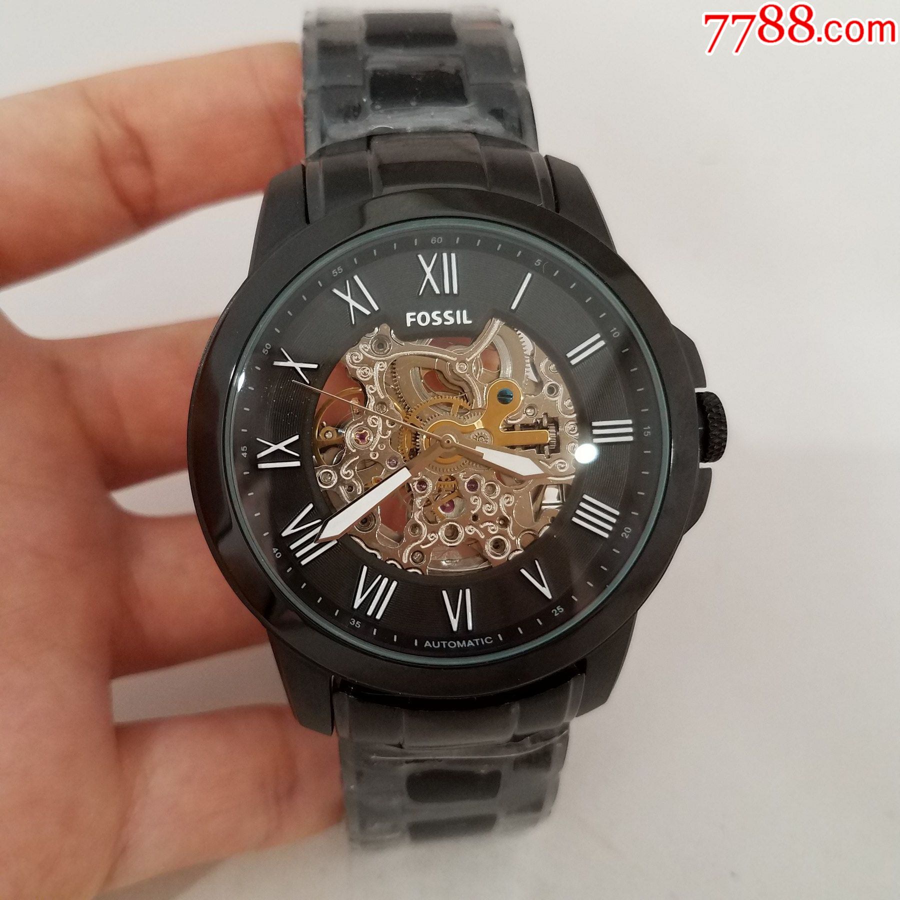 【全新,美品】【大号表径】化石fossil自动机械男表【漂亮雕花镂空