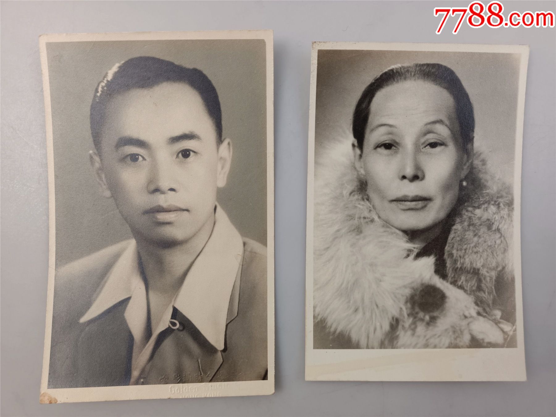 民国档案照片肖像名人明信片照片2张照片合拍照片背后有编号