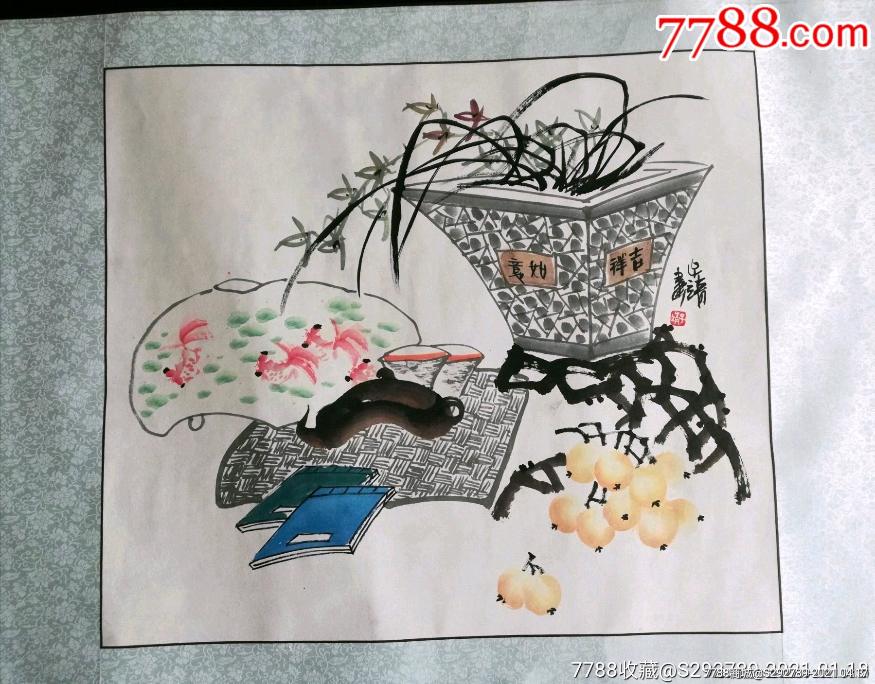 已装裱斗方小品低价起放漏】书画院直供-花鸟国画原作-7788人民币收藏