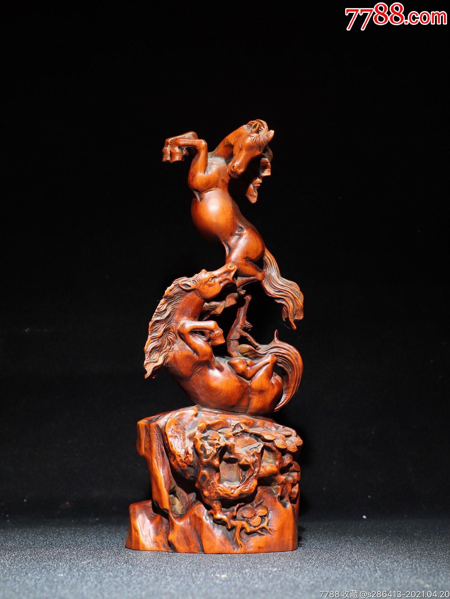 黄杨木精工雕刻马上翻身(马摆件),高20厘米,宽8厘米,重159克,-木雕