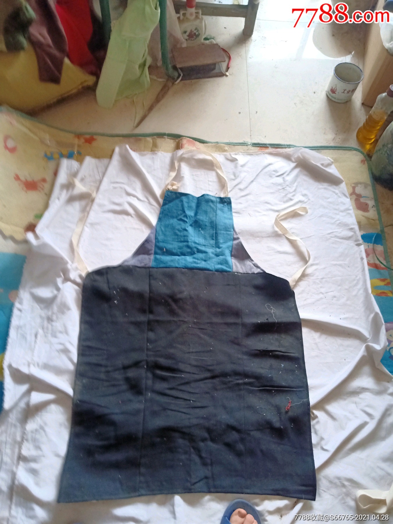 怀旧老手工补丁拼接棉布围裙