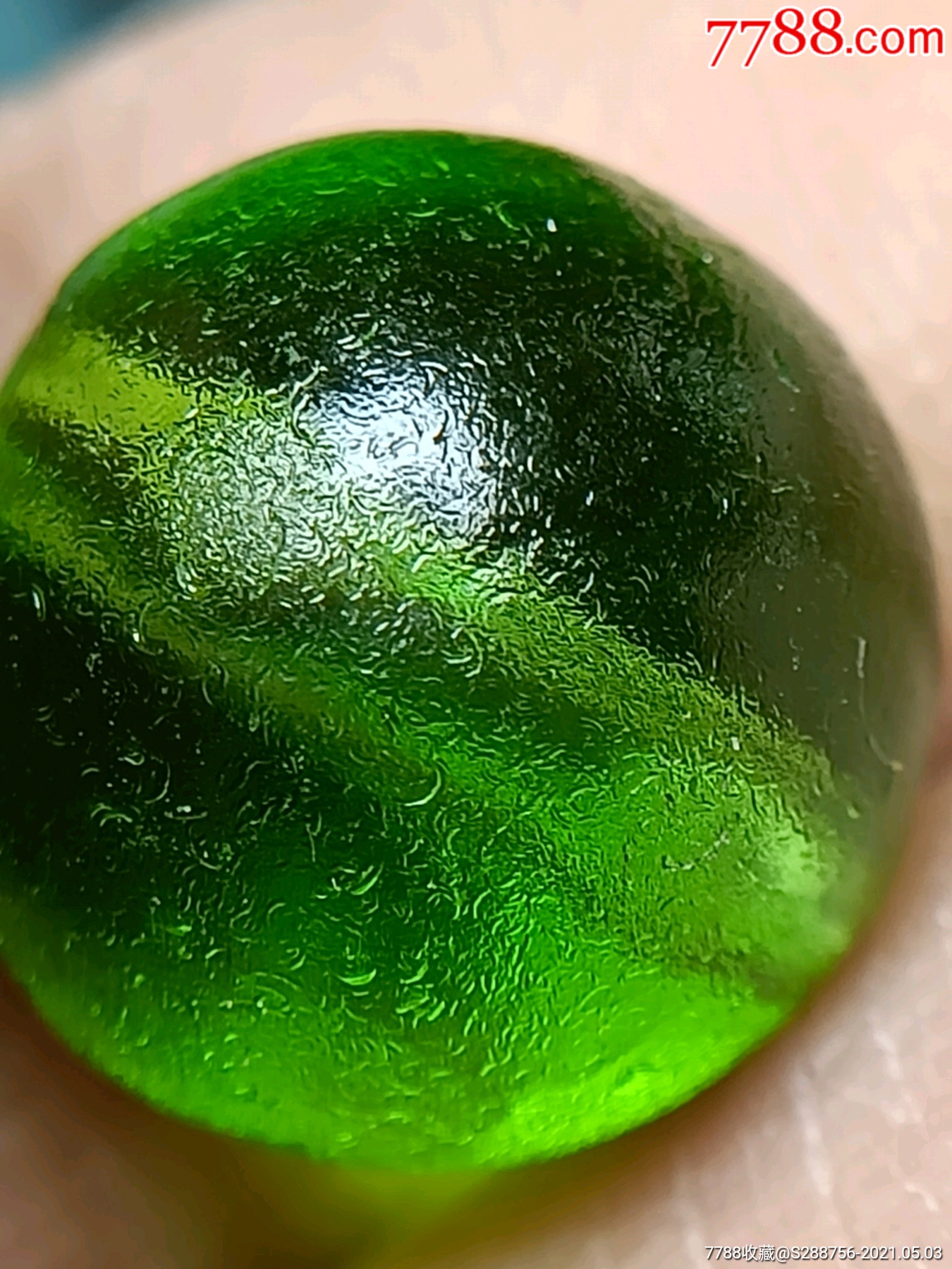 清代老琉璃珠1颗(绿色)