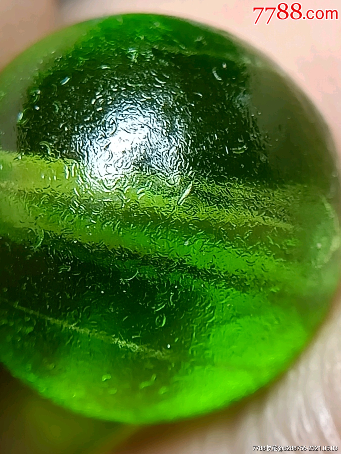 清代老琉璃珠1颗(绿色)