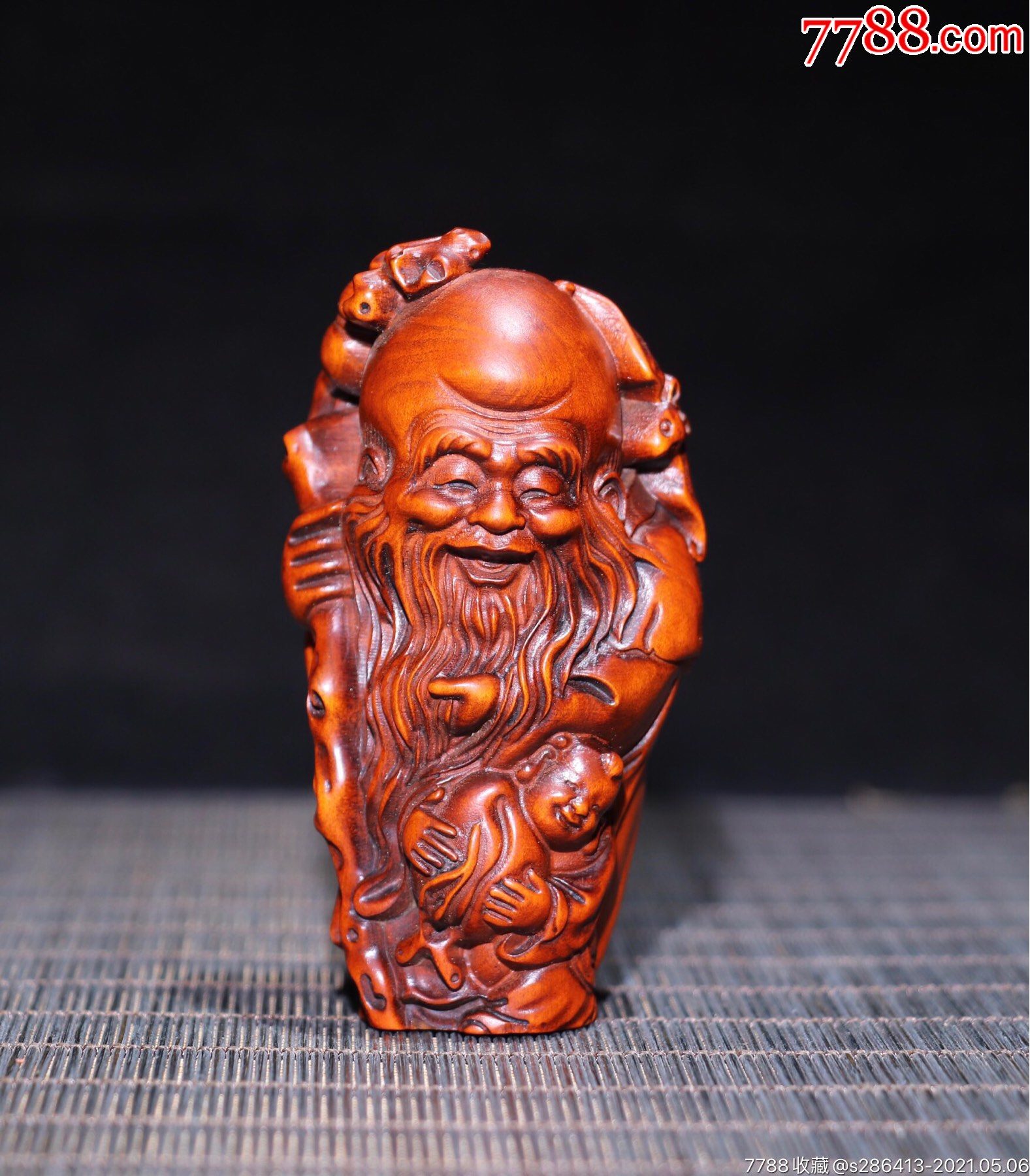 黄杨木精工雕刻寿星(手把件),高8.5厘米,宽4.5厘米,重68克