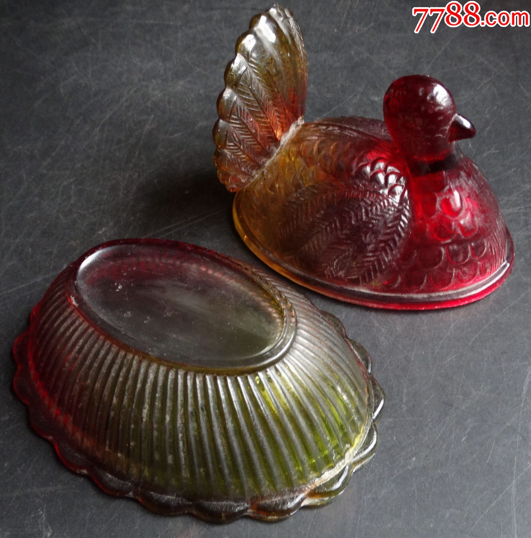 91#古玩老货真品包真包老清代彩色民国老琉璃鸳鸯鸟盖盒一对精品