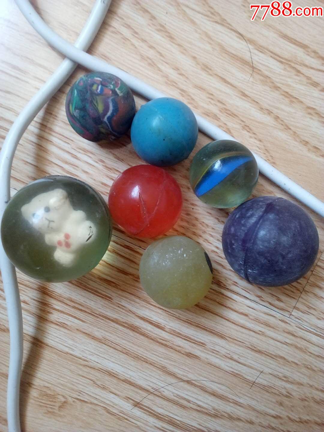老玩具6个胶皮弹力球 1个玻璃弹珠