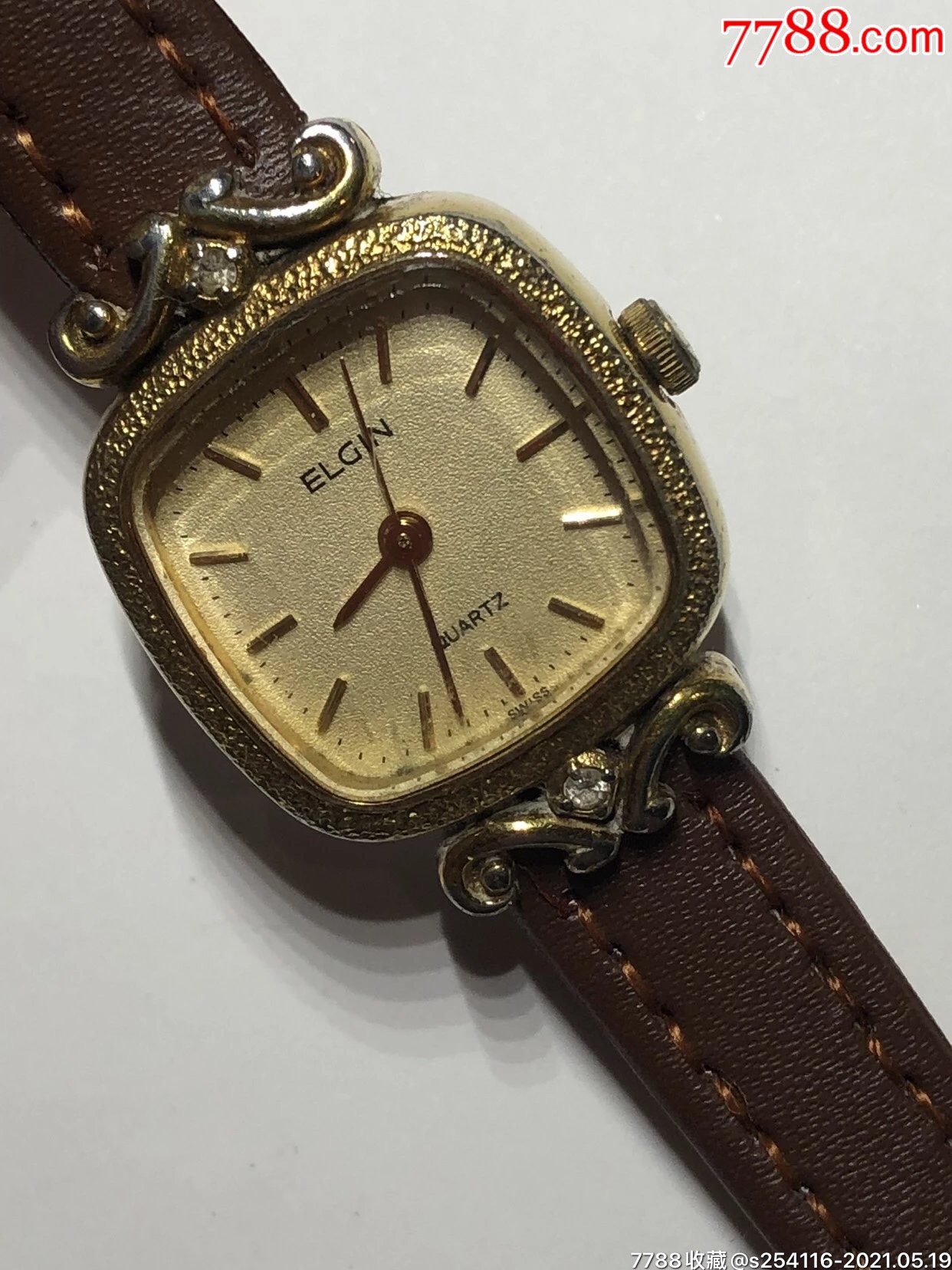 美国品牌elgin爱尔琴石英女表瑞士机芯表盘20mm厚7mm镶钻走时精准保