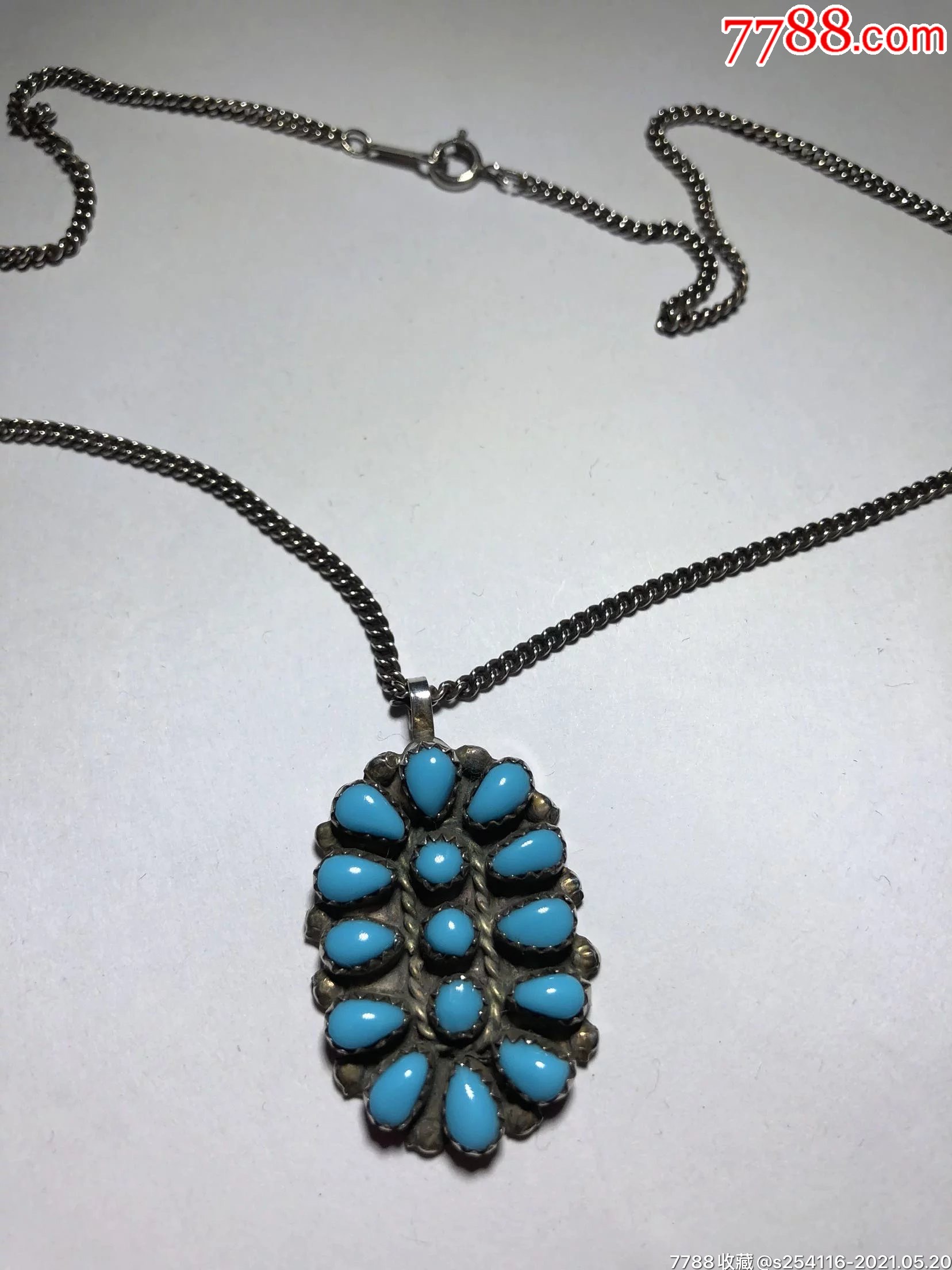 意大利品牌rc纯银925项链绿松石镶嵌重10.1克长40cm坠23*47mmg6