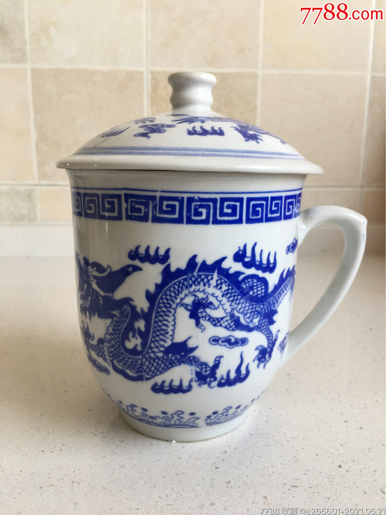 景德镇青花双龙戏珠大号茶杯