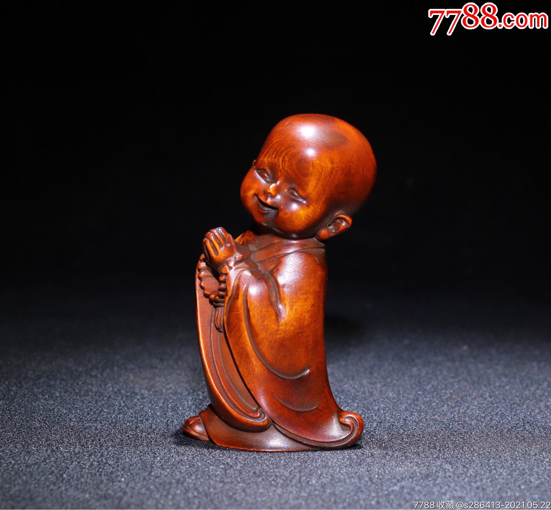 小叶黄杨精雕细琢悟道小和尚,高8厘米,宽4厘米,重53克