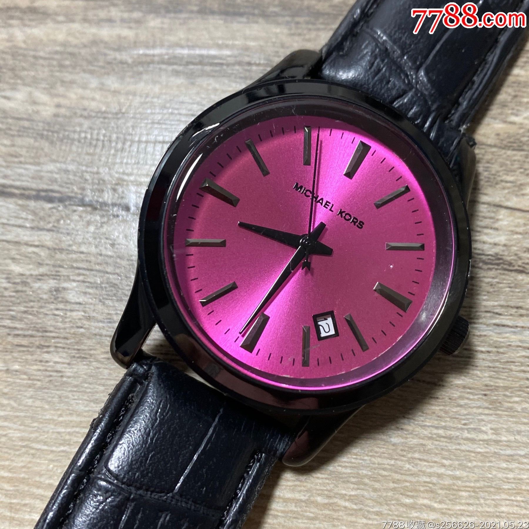 好品漂亮正品奢侈品牌mkmichaelkors男士粉色黑盘手表,走时正常