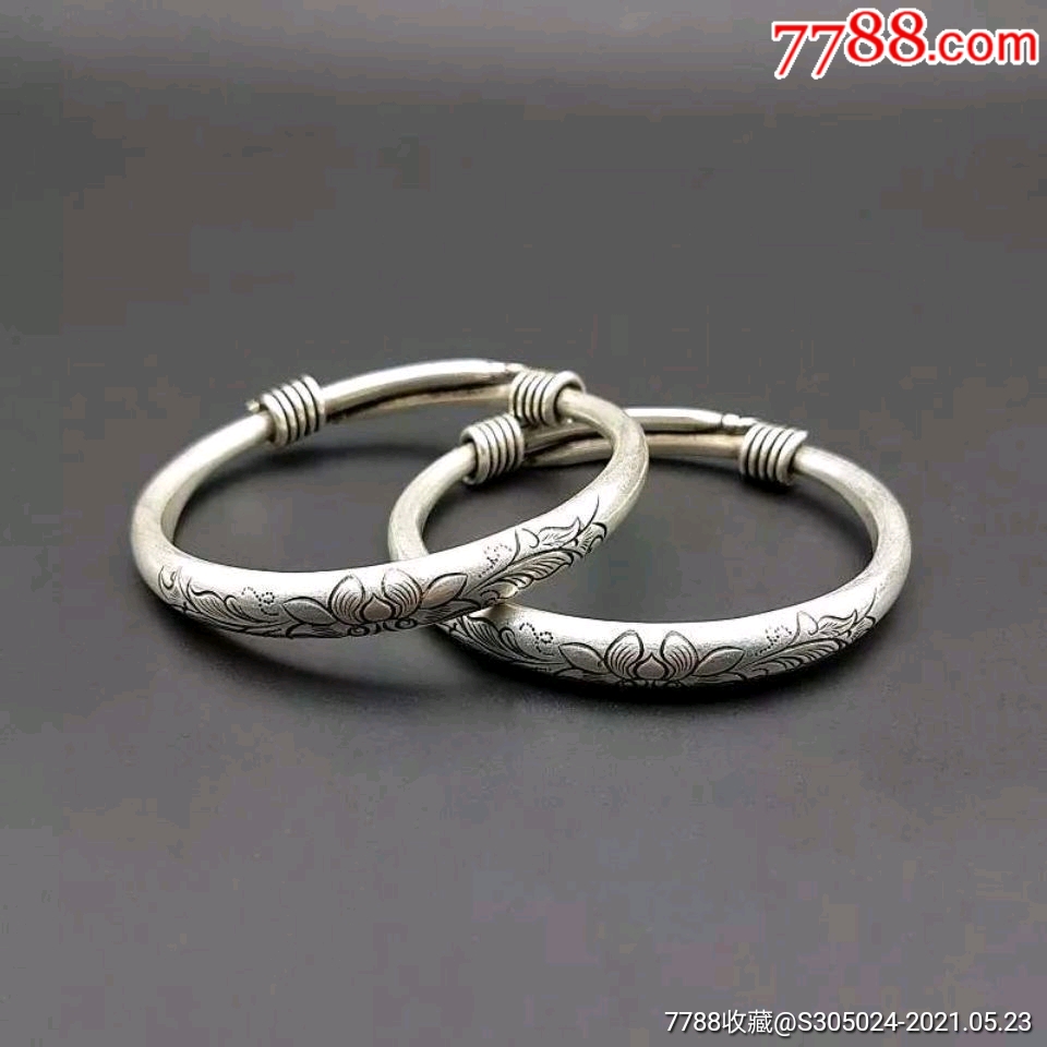 白铜手镯花开富贵推拉镯子一对_价格39元【陶诚信古玩店】_第1张