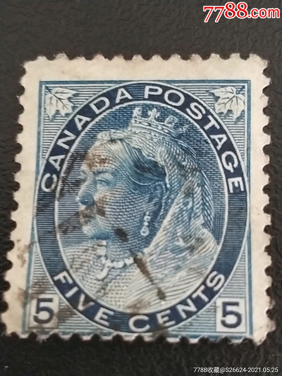 18*8年加拿大维多利亚女王5c数字面值下移位雕刻版邮票1枚销-价格:3元