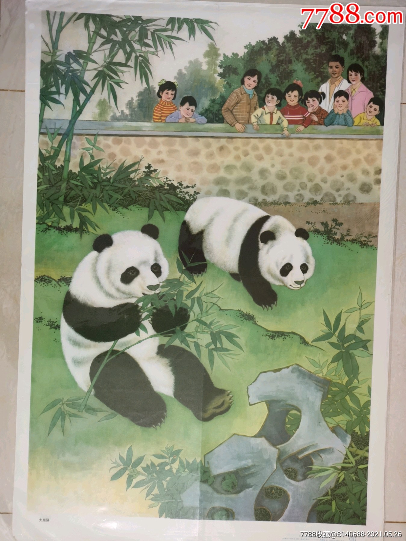 可爱的大熊猫吃竹子美术图画二开画