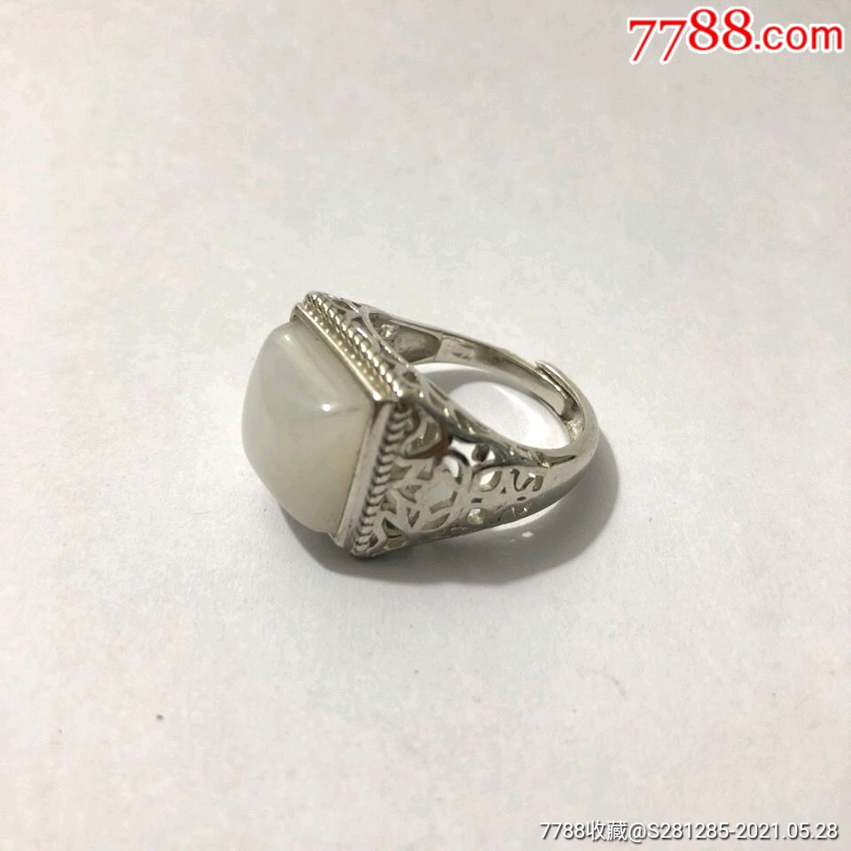 乡下老物件清朝乾隆年制和田玉羊脂玉足银戒指扳指老物件银戒指